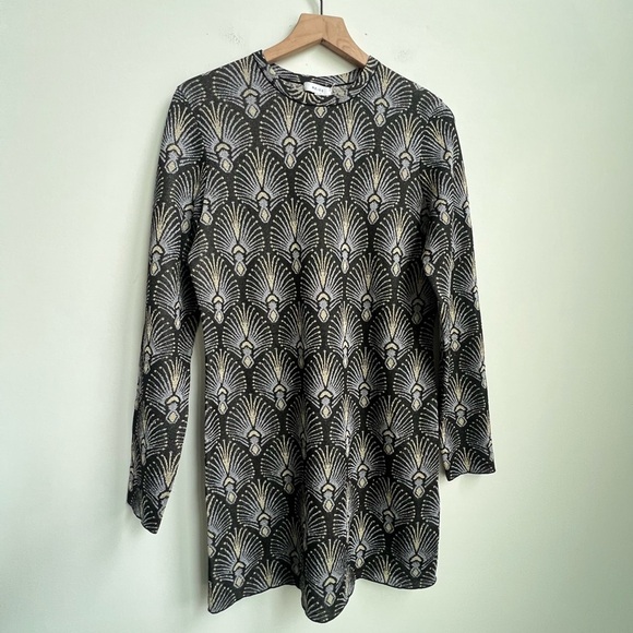 Reiss Annie Metallic Jacquard Long Sleeve Mini Dress Large Retro Glam Disco - Picture 6 of 16